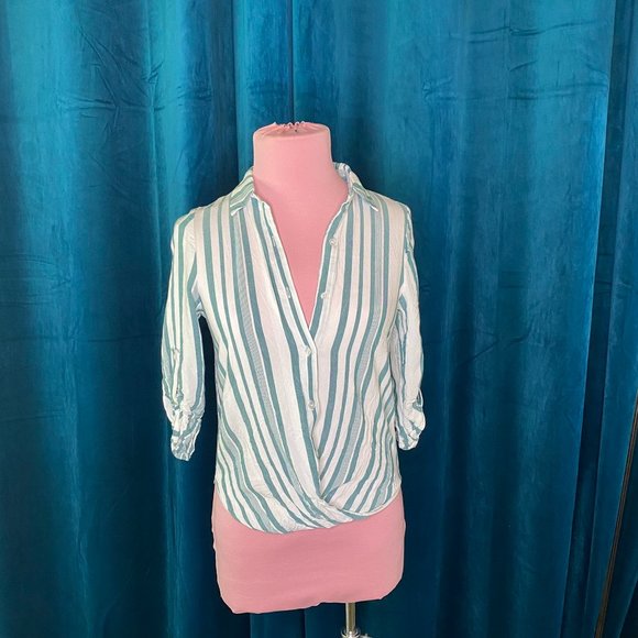 Harper Heritage Stripe Button Up Twist Front Shirt - Picture 1 of 6
